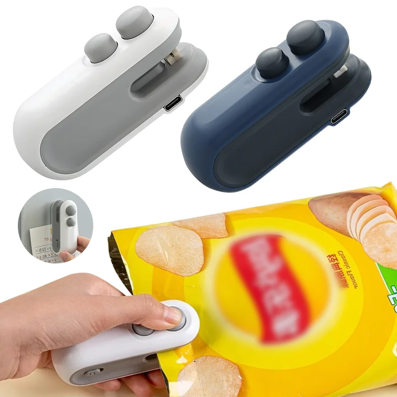 Mini Heat Bag Sealing Machine USB Rechargeable Handheld 2in1 Plastic Bag Sealing Machine