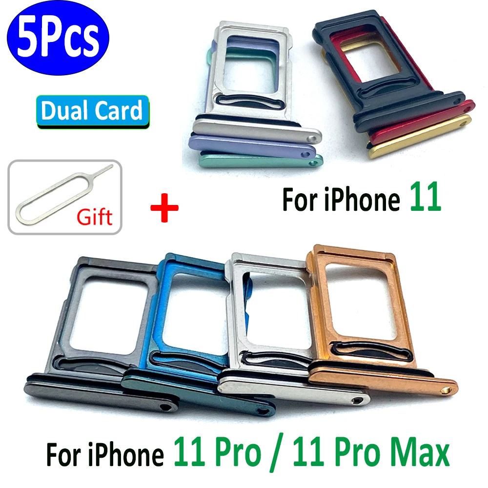 

5Pcs，Original NEW SIM Card Holder Tray chip slot drawer Holder Adapter Socket Dual Card For iPhone 11 / 11 Pro / Pro Max + Pin