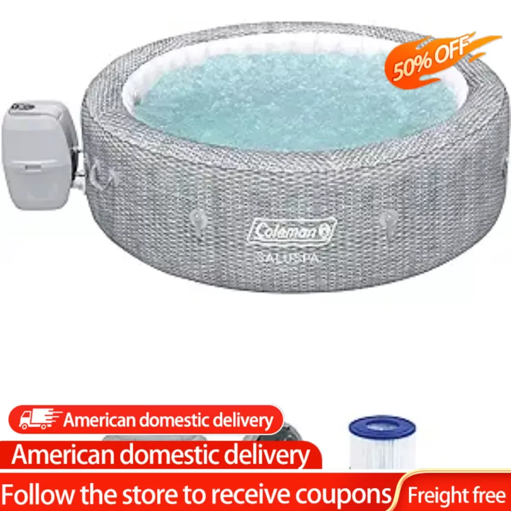 

5 to 7 Person Inflatable Hot Tub Round Portable Outdoor Spa with 180 AirJets EnergySense Saving Cover, Gray Freight free