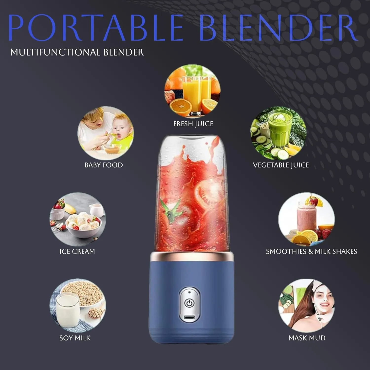 Portable Blender, Personal Blender USB Rchargeable, Mini Blender for Shakes and Smoothies, 400ML Portable Fruit Veggie Juicer Cup With 6 Blades and Travel Lid, Handheld Blender for Travel Gym Kitchen(Blue) 7