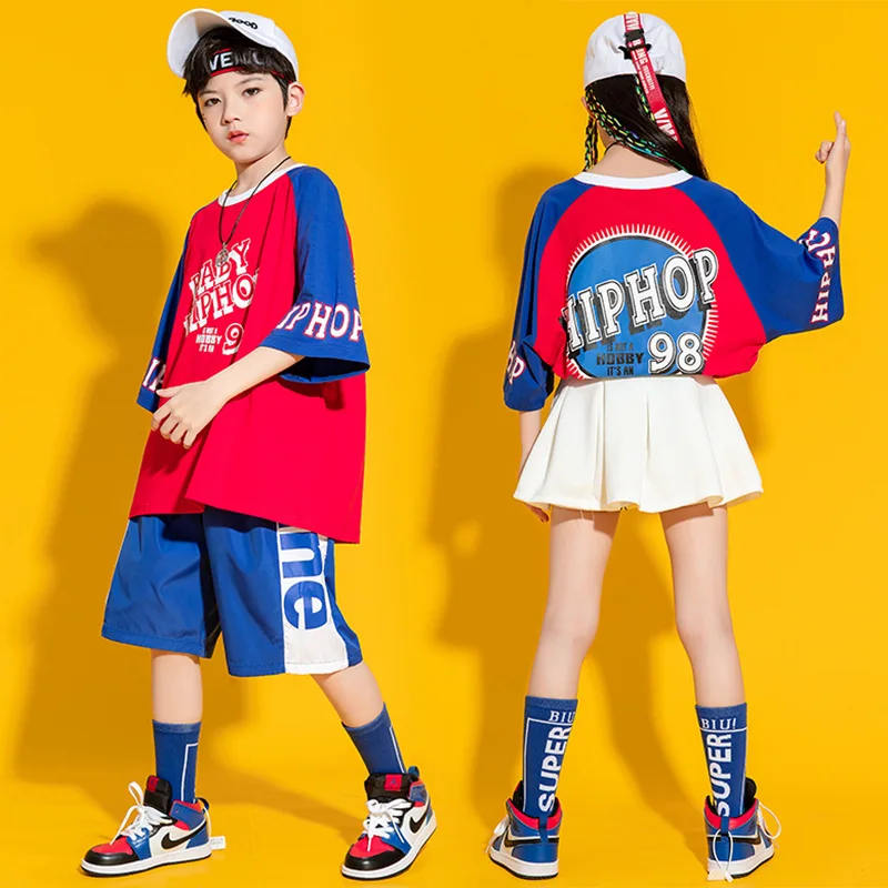 

New Kids Outfits Hip Hop Clothing Fashion Loose Printing T-shirt Shorts Skirt Summer Boys Girls Stage Performance Clothes 4-16Y