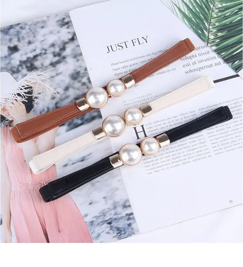 Elegante Vintage Perle Taille Kette Gürtel frauen Koreanischen Stil Pullover Jacke Haken Elastische Slim Fit Leder Gürtel – Detail 4
