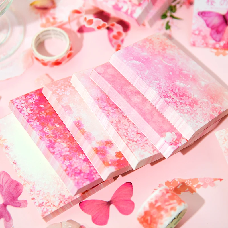 

100Pieces Memo Book Vintage Spring Sakura Flower Decoration Material Paper Literary Writing Pads Scrapbooking Background