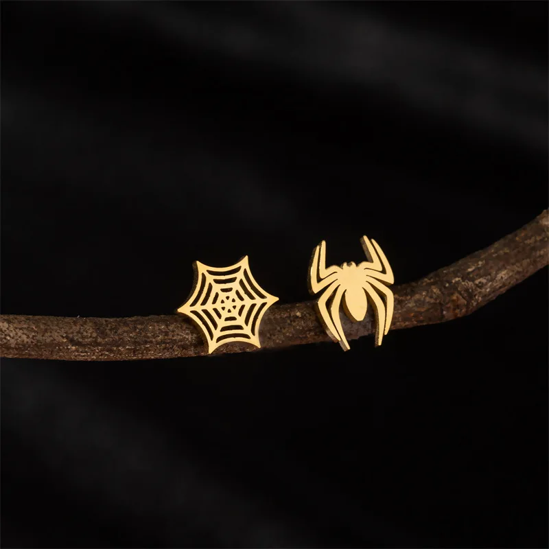 Hiphop Punk Spider Earings Fashion Women Jewelry Small Spider Web Stud Earrings Men Piercing Hallowmas Jewellery Cosplay Gift 5