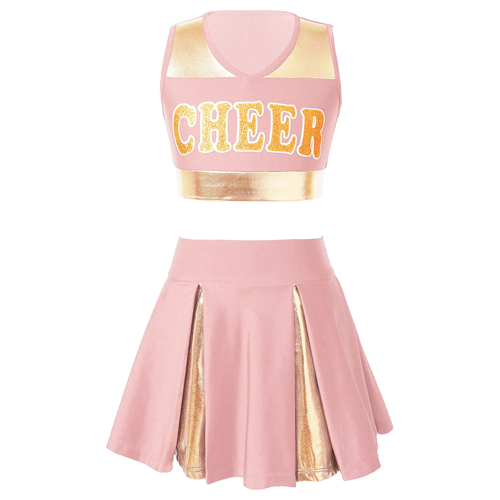 thumbnail image 1 of Conjunto de baile de animadoras para niñas, uniforme escolar de animadoras, disfraz de cosplay, atuendo completo con bolas de flores, 1 of 5