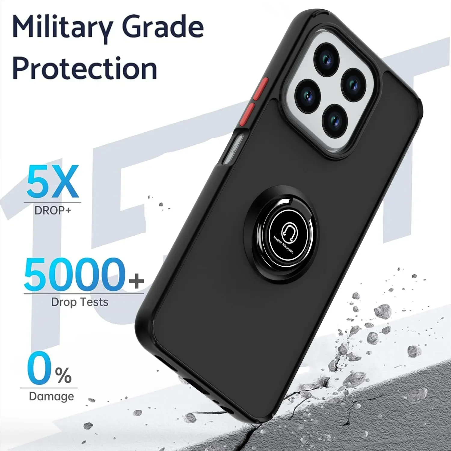 Armor Matte Case with Ring Magnetic Stand Holder - Shockproof Protective Cover