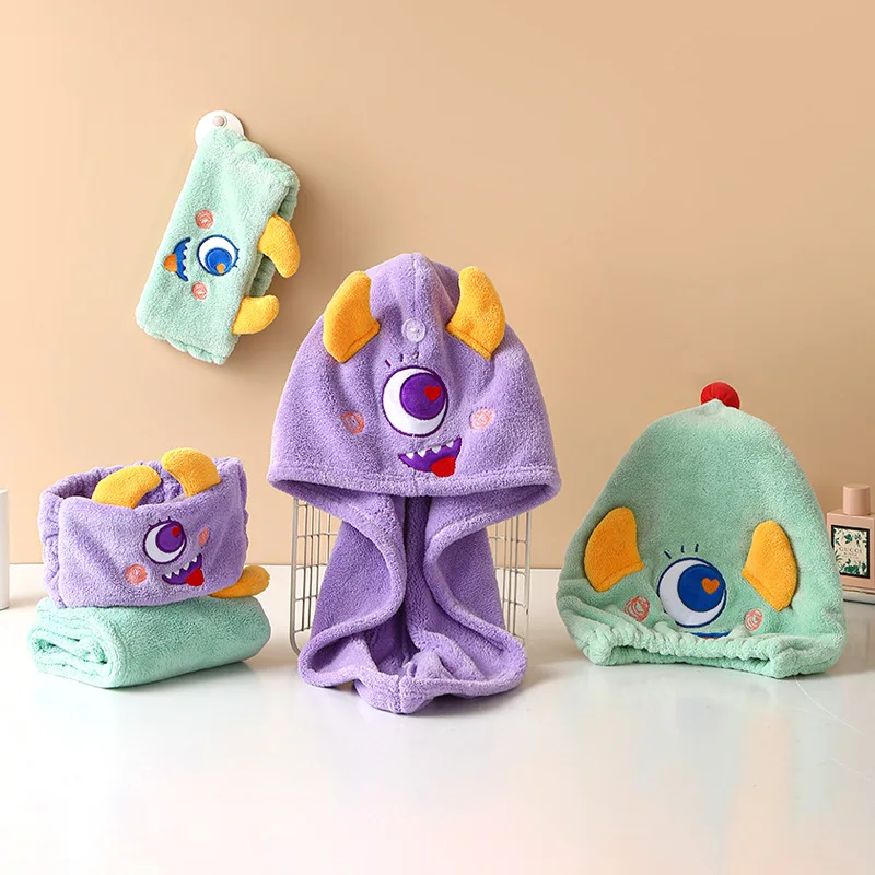 

Cute Monster Halloween Dry Hair Cap Microfiber Hair Towel Quick Dry Hat Bath Towel Strong Water Absorbent Wrap Wiping Hair Towel