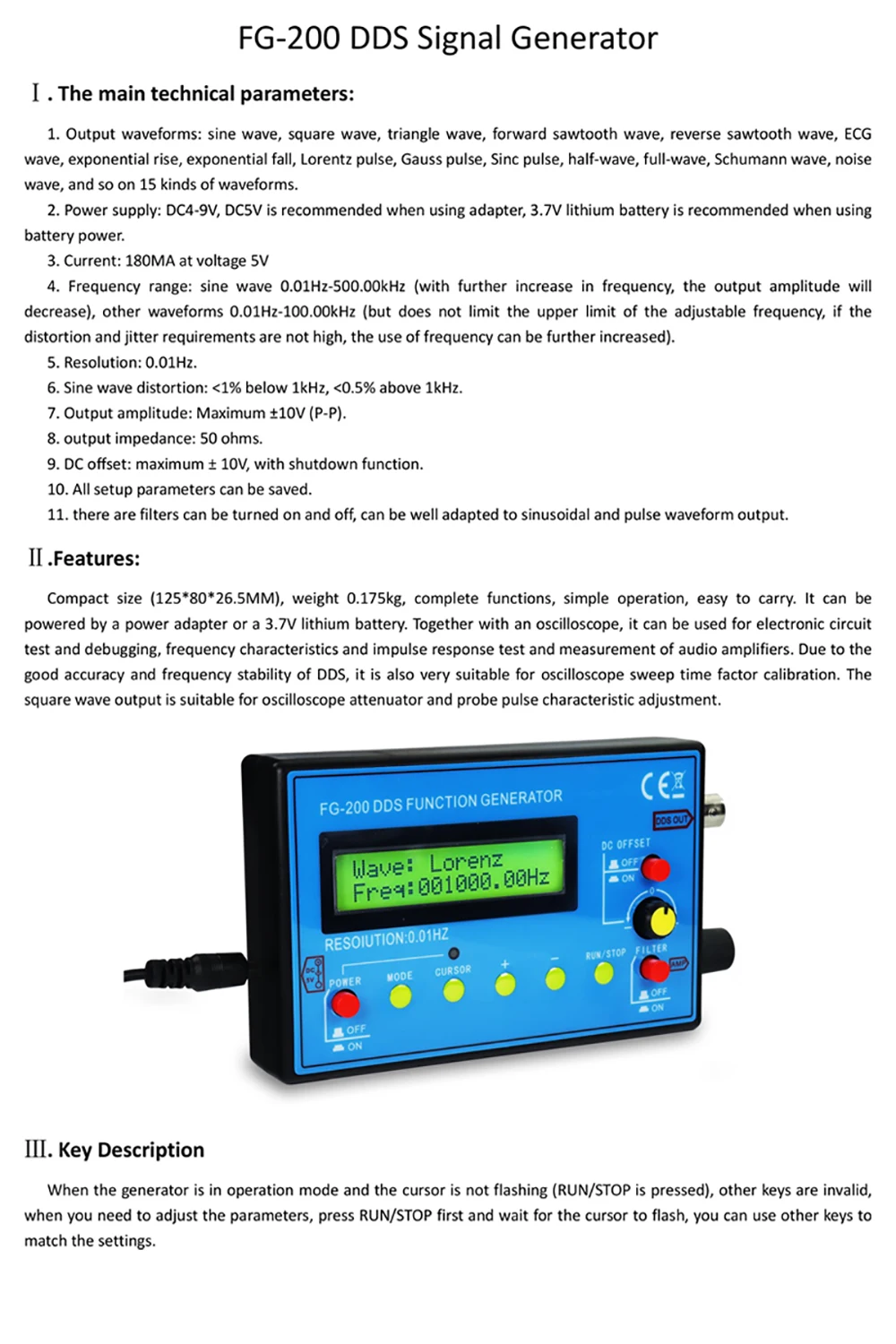 FG-200 DDS Function Signal Generator Frequency Counter 0.01Hz-500KHz Signal Source Module Sine+Square+Sawtooth Waveform Signal Generator Kit Signal Generator