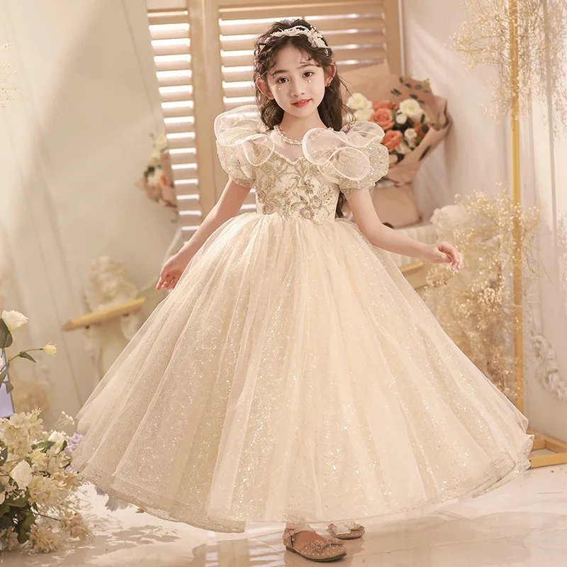

2023 Kids Pageant Evening Gowns Girl Dresses Weddings Birthday Party Sequins Quinceanera Robe for Girls First Communion Dresses