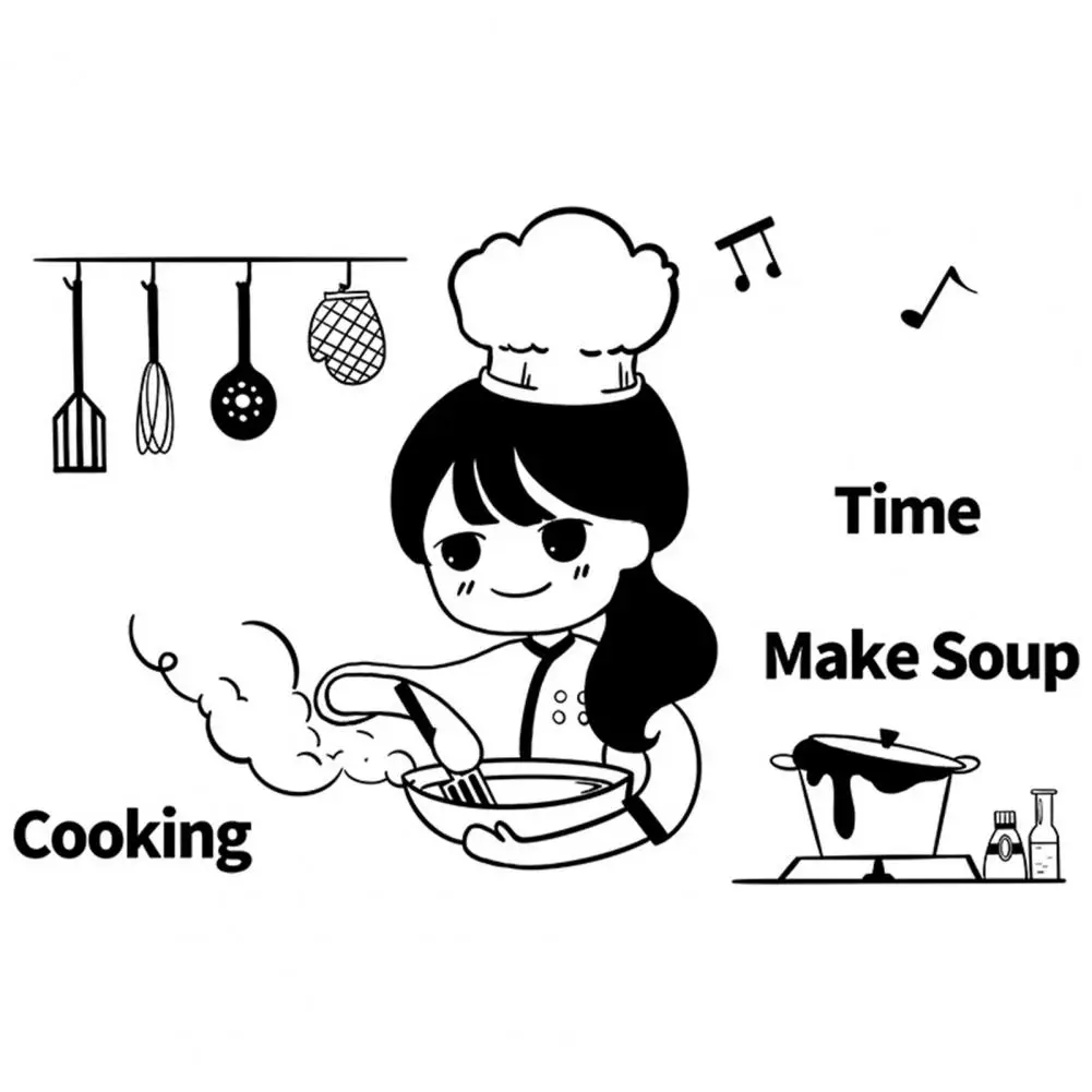 Fashion Wall Sticker PVC Refrigerator Sticker Waterproof Decorative Cute Woman Chef Pattern Kitchen Lettering Wall Decal