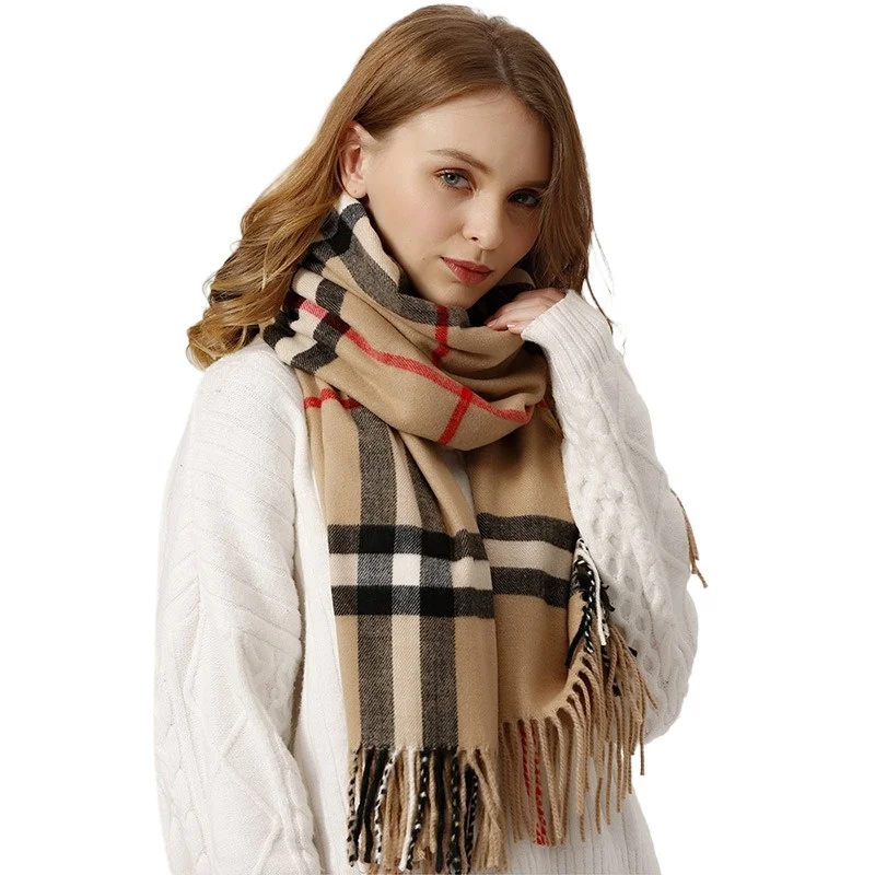 Luxury  Cashmere  Pashmina Wrap  -  Premium  Winter  Scarf f or  Women  &  Men ,  Classic  Plaid  Design  with  Fringe