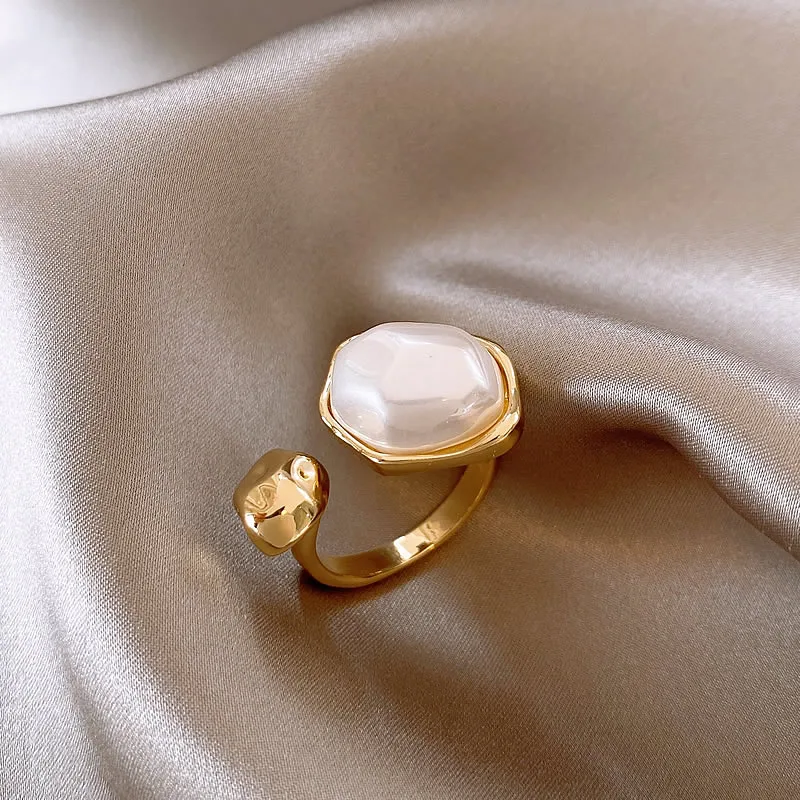 Nachahmung Barock Perle Design Geometrische Form Metall Offene Ringe 2024 Mode Schmuck Hochzeit Party Luxus Zubehör für Frauen – Detail 6