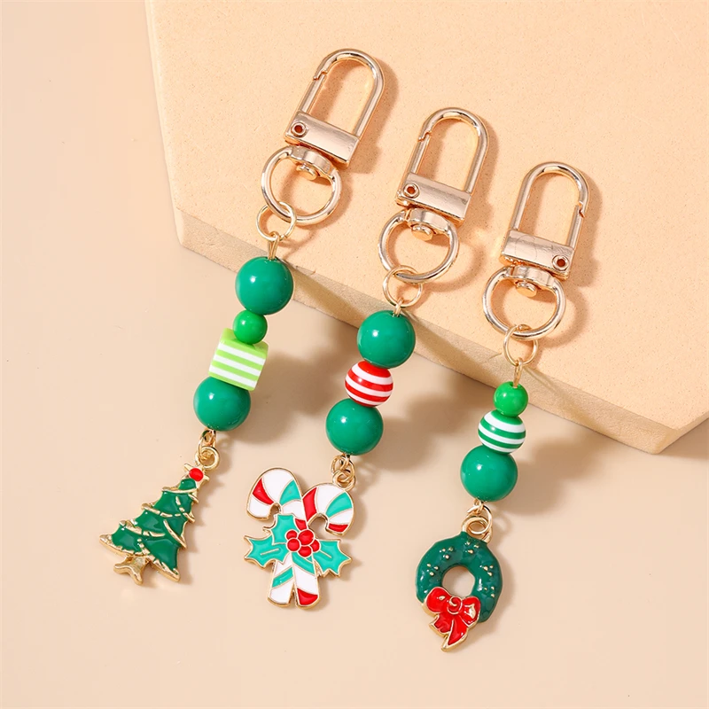 Niedlicher Weihnachtsbaum-Kranz, Zuckerrohr-Schlüsselanhänger für Autoschlüssel, Festival, Geschenke für Frauen, Männer, Handtasche, Anhänger, Schlüsselanhänger, DIY-Schmuck-Dekor – Detail 7