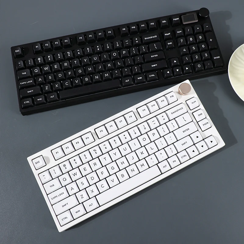 MDA 퓨어 블랙, 퓨어 화이트 서리로 덥은 PBT 키 캡 게이머를위한 귀여운 간단한 승화 포인트 키 캡 Diy 오리지널 디자인 선물