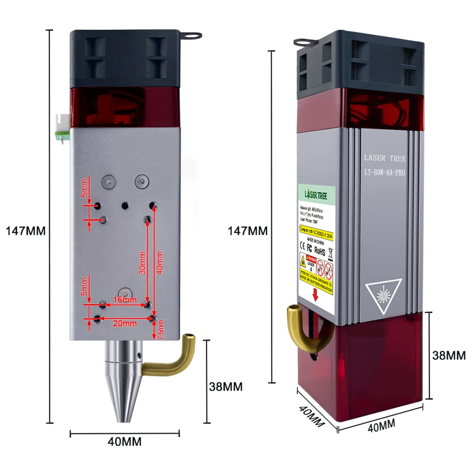 レーザーモジュール450nm 80W,空気補助付き,金属ノズル,ttl/pwm レーザーモジュール450nm 80W,空気補助付き,金属ノズル,ttl/pwm