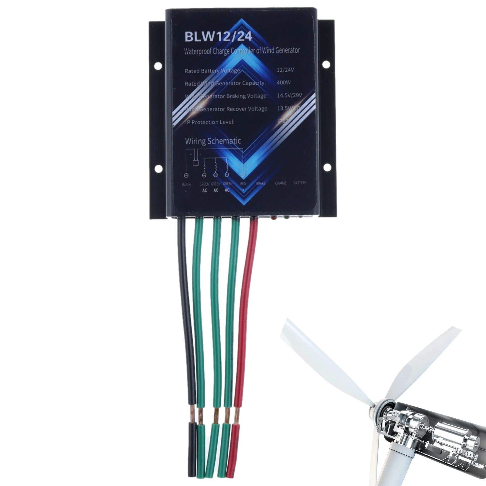 

Wind Turbines Generator Charge Controller 400W DC 14.5-29V Wind Turbine Generator Charge Controller Regulator IP67 Waterproof