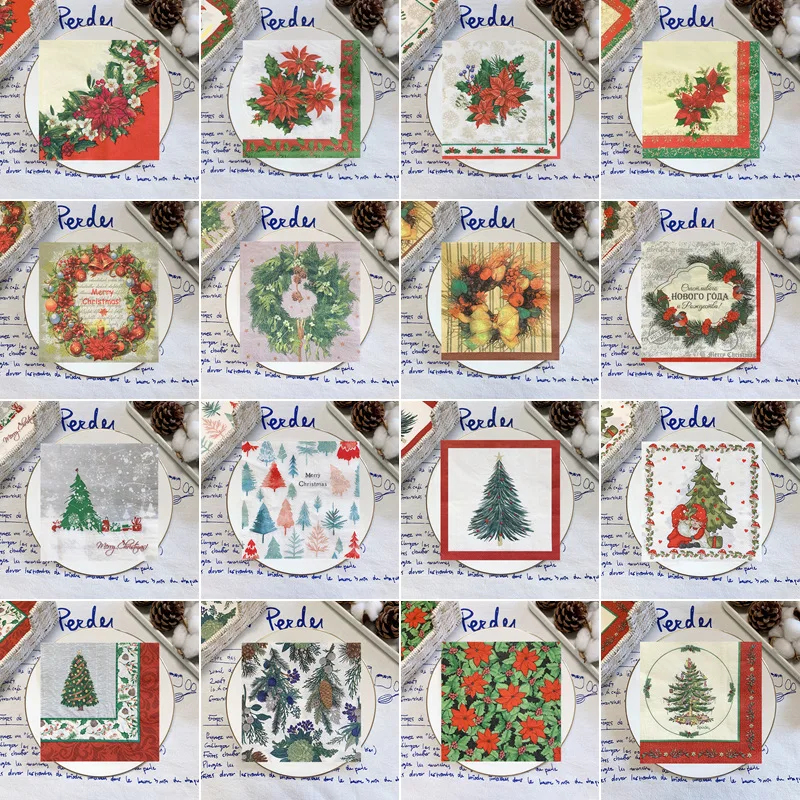 20/8Pcs Bag Mix Christmas Snowman Theme Paper Napkins Xmas Winter Decoupage Serviettes for Xmas Party Tableware Home Decor