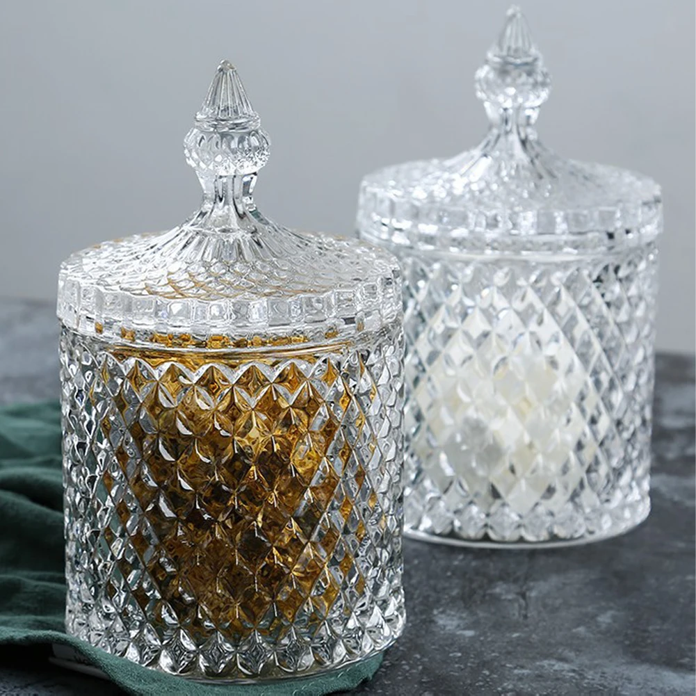 

Transparent Glass Candy Cup European Creative With Lid Candy Jar Tray Fruit Candy Bucket Storage Jar Desktop Decoration