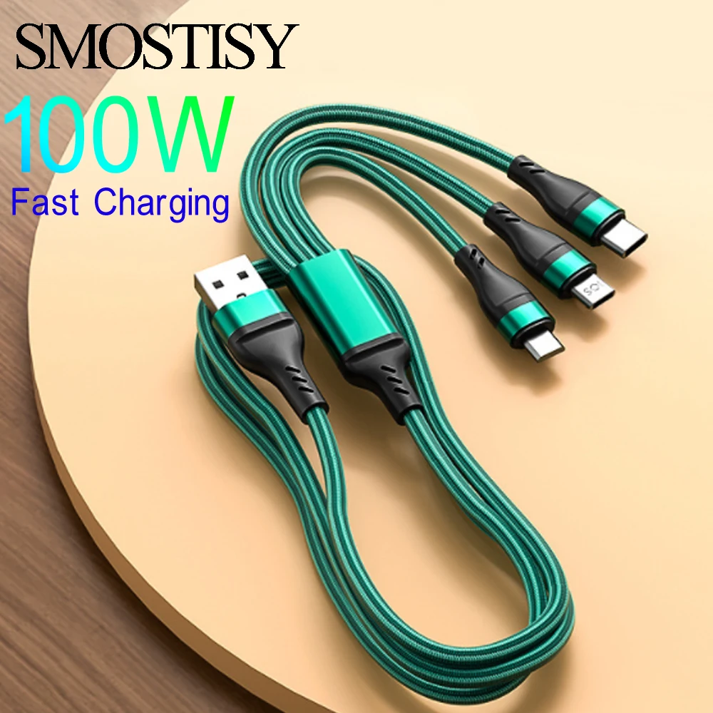 100w 3 In 1 Charging Cable Type c Usb Fast Charger Cable Micro Data the-sheathing-of-the-braided-usb-c-cable-for-iphone-15-is-supplied-by