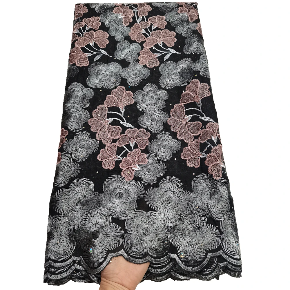 

African Voile Lace Fabric for Women Dress, Swiss Embroidery, Cotton Cloth, High Quality, 5 Yards