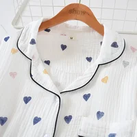 Japanese style spring, summer and autumn new ladies cotton gauze home service suit long-sleeved trousers cute cartoon suit women - Image 4