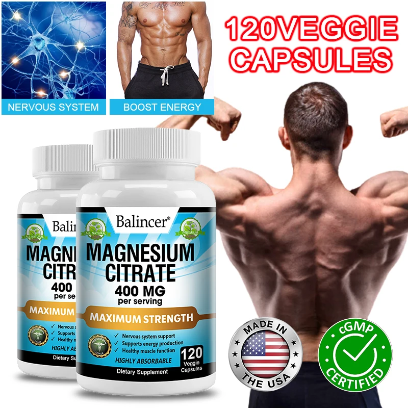 

Magnesium Citrate 400 Mg | Easily Absorbed, Purified Trace Mineral - Muscle, Nerve and Energy Support, Non-GMO