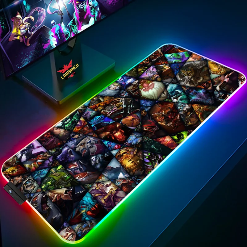 Mouse Pad Large Dota 2 RGB Rubber Keyboard Mats Backlit Carpet Desk Gaming Extended Gamer Cabinet Anime Accessories Mousepad Mat