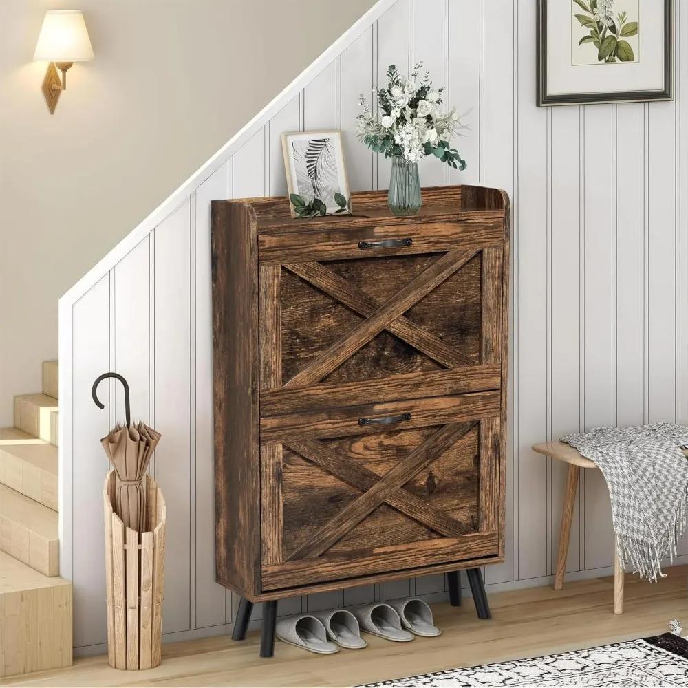 Shoe Storage Cabinet with 2 Flip Drawers, Freestanding Ultra-Thin Shoe Cabinet, Hallway, Bedroom, Shoes Cabinets 3
