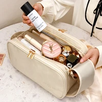 Multifunctional Makeup Bag For Women PU Leather Large Capacity Portable Double Zipper Travel Makeup Brush Toiletries Storage Bag 2