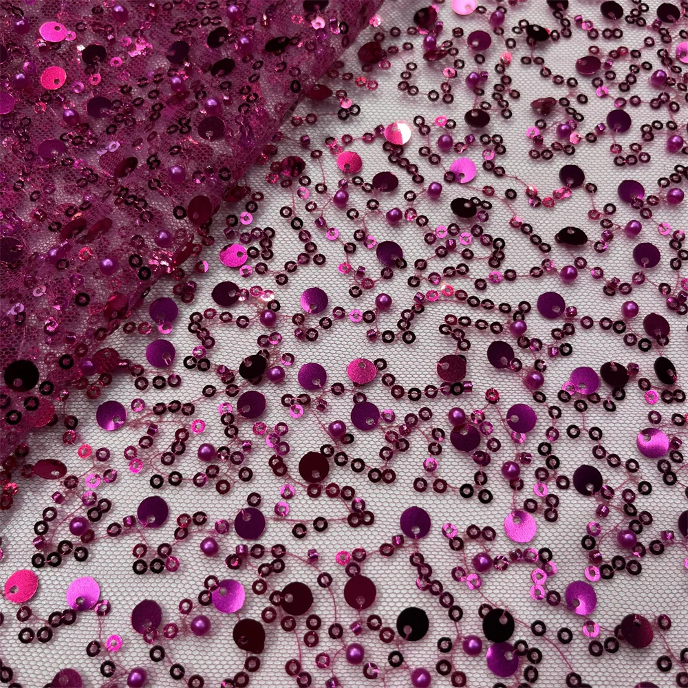 African Lace Fabric Beaded Lace Material French Sequins Nigerian Embroidery Bridal Mesh Fabric For Sewing