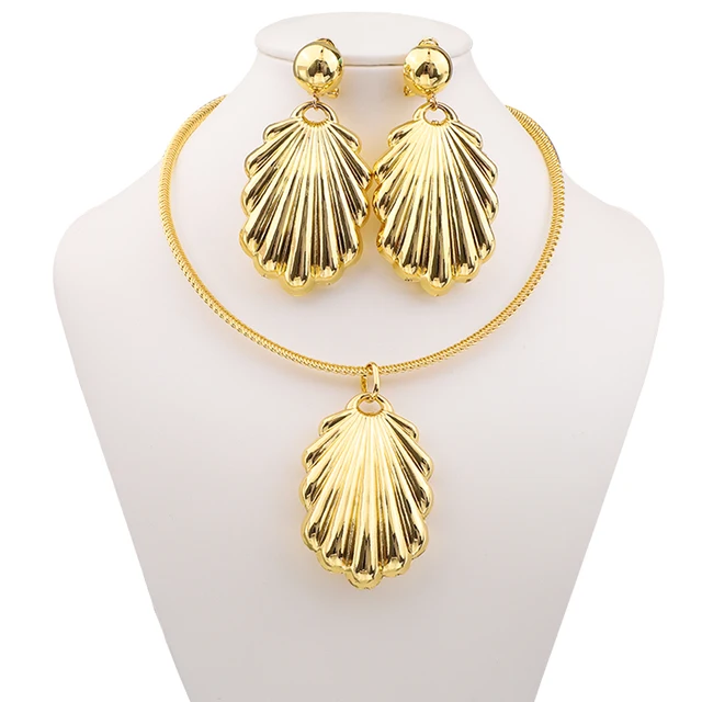 Dubai 24K Gold Color Fashion Women's Jewelry Scallop Shaped Large