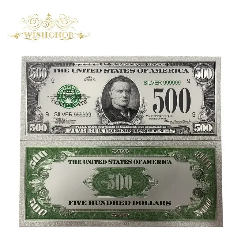 10pcs/lot For New Products Color 1918's America Banknotes 500 Dollars Gold Banknote in 24k Silver Plated as Bill Currency Gifts