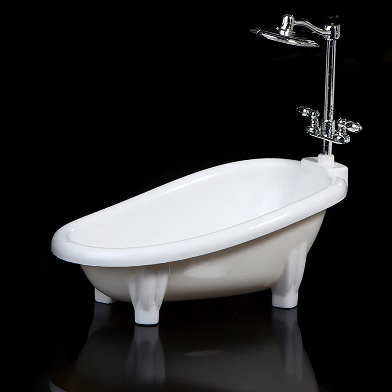 Dollhouse Miniature Bathtub With Shower Head Mini Bathroom Furniture For 1/6 1/12 Doll House Decor Accessories Kids Pretend Toy 6