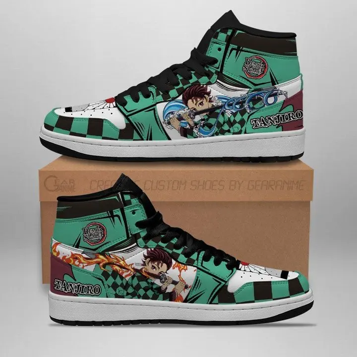 Men's Anime Sneakers Demon Slayer Anime Shoes Cartoon Tanjirou Cosplay Men Casual High Top Shoes Running Sneakers cosplay shoes
