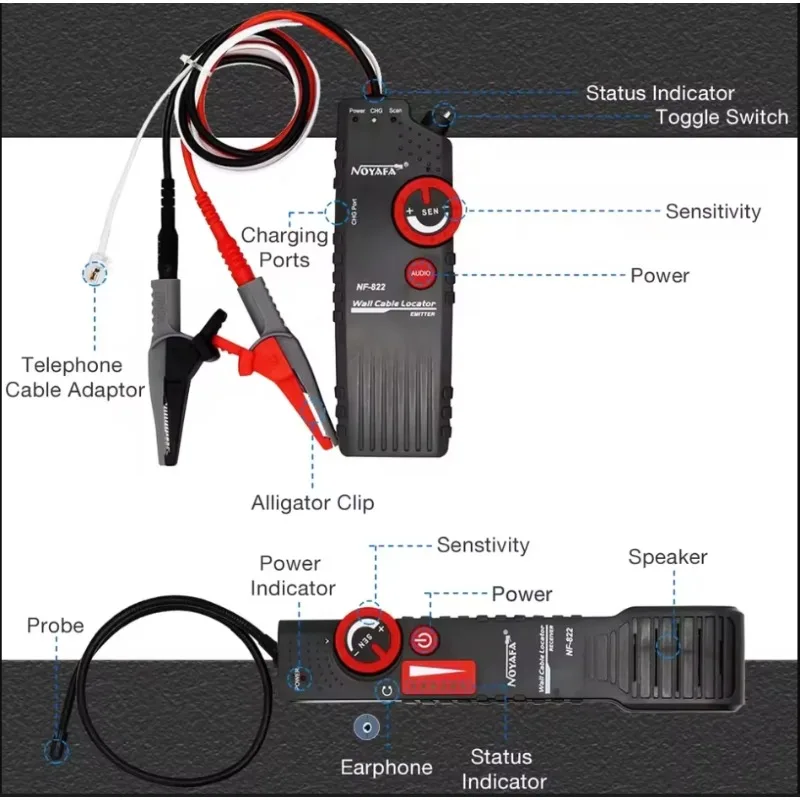 NF-822 High Low Voltage Underground Cable Tracker Anti-Interference Wire Locator Network Line Finder for Electrical Maintenance