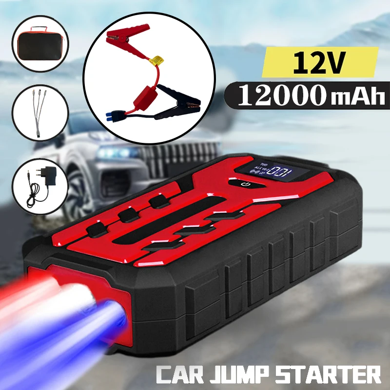 

Car Jump Starter 1000A Battery Charger 12000mAh Emergency Power Bank Booster with LED Lighting Starting Device for 12V Cars