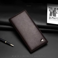 BISON DENIM Cowskin Long Purse For Men Wallet Business Men's Thin Soft Genuine Leather Wallet Card Holder Coin Purse N4470&N4391 2