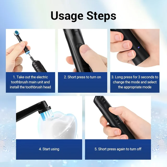 Smart Rotating Timing Electric Toothbrush, Rechargeable Rotary Toothbrush with 4 Heads, 5 Modes Setting Teeth Whitening Oral 6