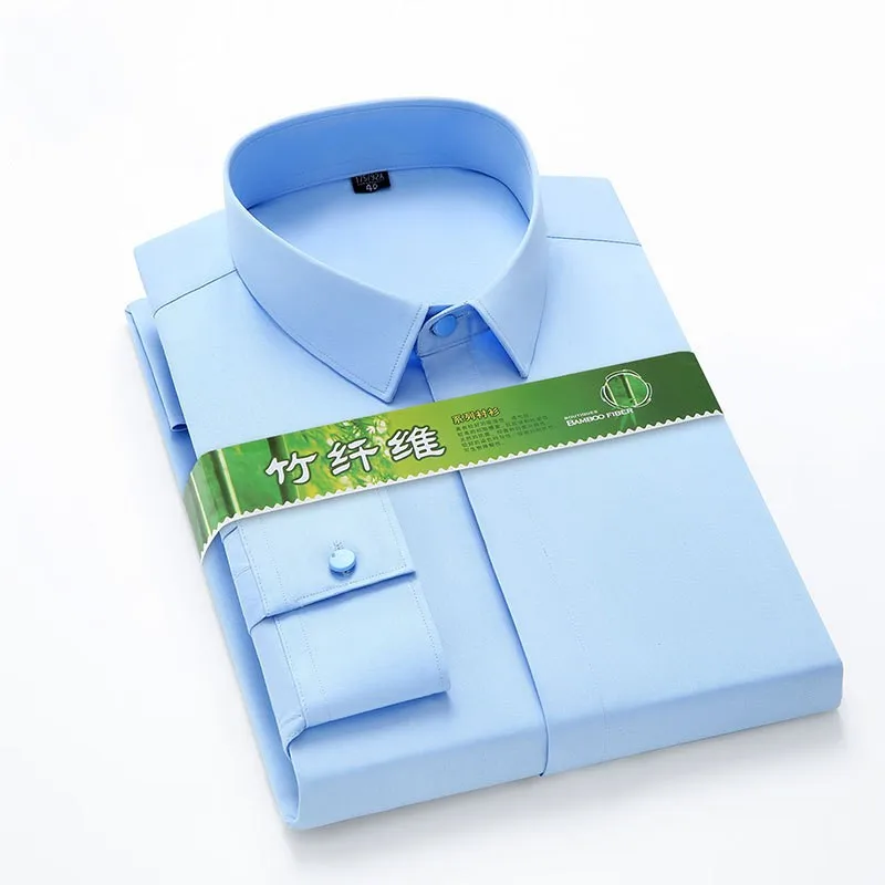 S-6XL Concealed Button Bamboo Fiber Mens Long Sleeve Social Shirts Slim Fit Elastic Anti-wrinkle Formal Elegant Shirt dress shirts men casual shirts