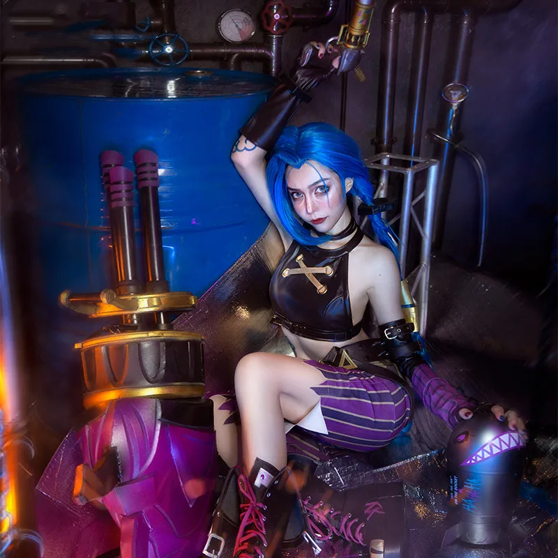 

Vivi-Cos игра LOL The Loose Cannon Jinx сексуальный крутой костюм для косплея Хэллоуин женский костюм для ролевой игры искусственная кожа