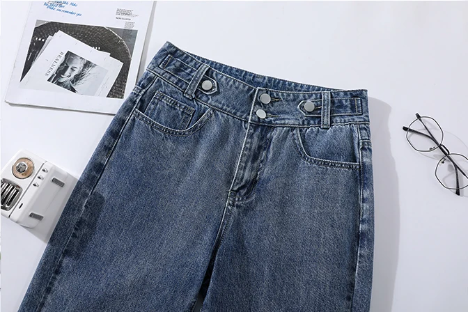 denim jeans Yitimoky High Waist Full length Buttons Zipper Vintage Pants Women Jeans 2022 Spring Wide Leg Pants Straight Jeans Femme jeans jeans women