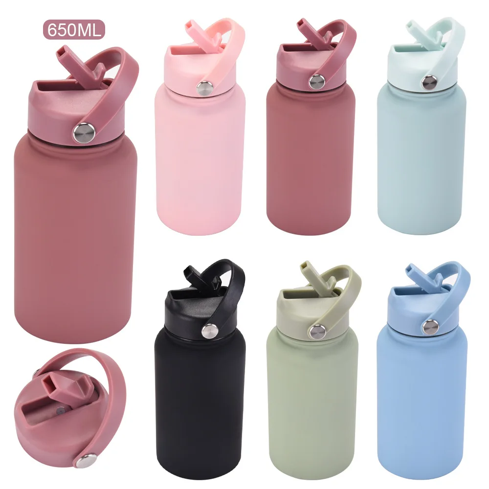 650ML Sports THERMOS CUP With Straw And Handle,Thickened