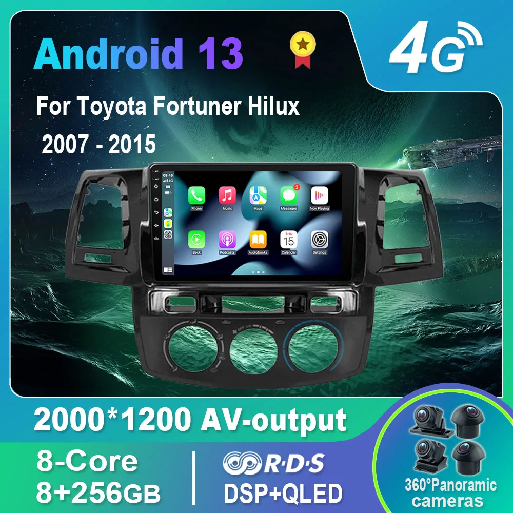 

Автомагнитола на Android 13,0/Мультимедийный видеоплеер для Toyota Fortuner Hilux 2007-2015 GPS QLED Carplay DSP 4G WiFi Bluetooth