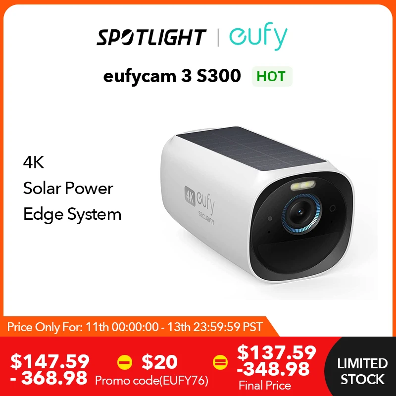  eufy security S330 eufyCam 3 Security Camera Outdoor Wireless 4K Camera Solar Panel Forever Power Face Recognition AI 