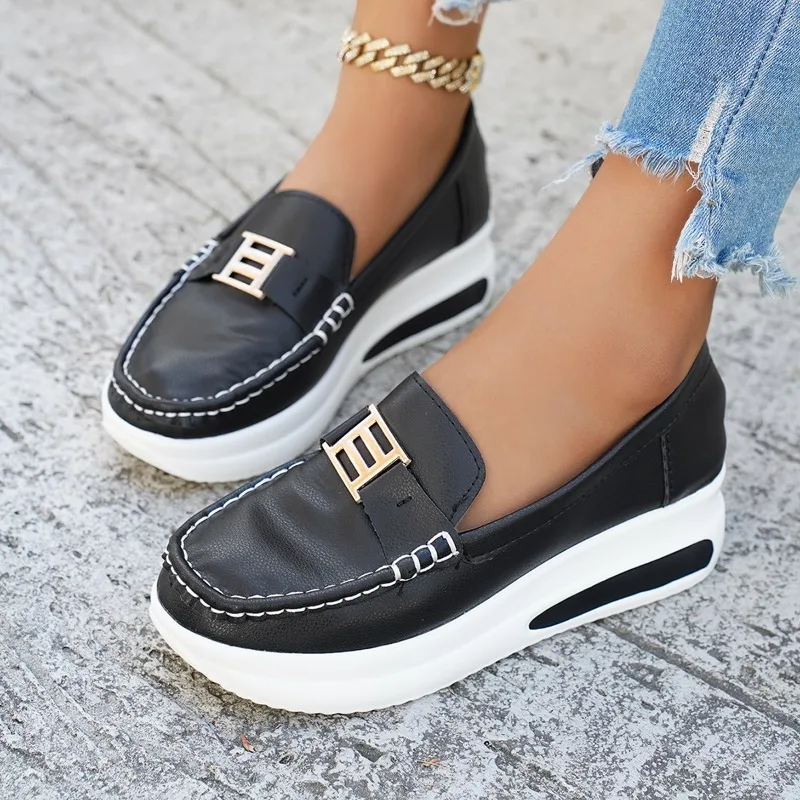 New Women Vulcanized Shoes Round Toe Sneakers Outdoor Female Casual Shoes Platform Walking Women Shoes Slip-on Flat Shoe - 2