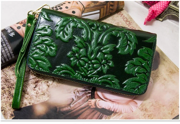 Blumen Damen Brieftasche Echt leder Frau Brieftasche Vintage Echt kuhle der Geldbörse große Kapazität Clutch Tasche – Detail 20