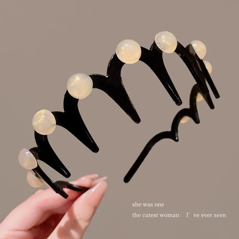 Perlen-Haarbänder mit Zähnen gegen gebrochenes Haar, rutschfeste Haarbänder für Frauen und Mädchen, süße Haarschmuck-Stirnbänder, modische Haaraccessoires – Detail 8