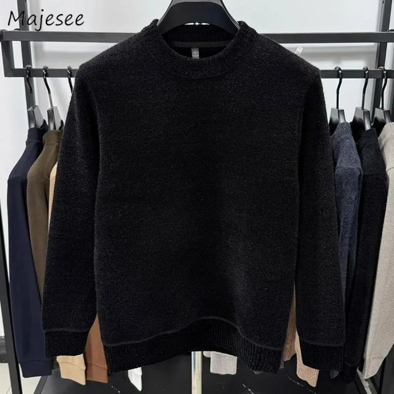 

Plus Velvet Pullovers Men Thicker Solid Fluffy Keep Warm Autumn Winter Long Sleeve Knitted Tops Casual Sweaters Fashion Loose