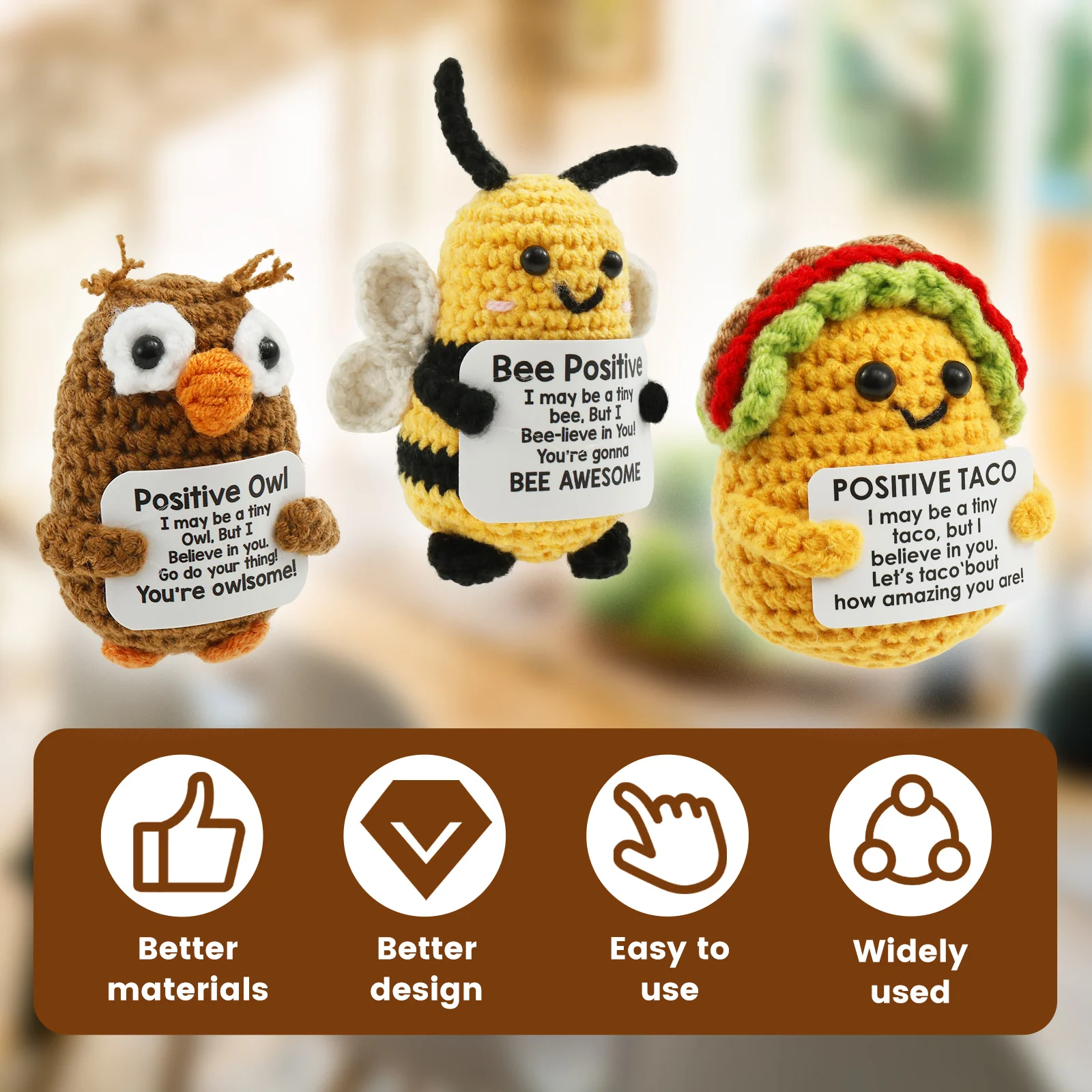 Handwoven Positive Energy Animals Pocket Handmade Plush Wool Knitting Doll Support Emotional Christams Gift Home Room Decoratio