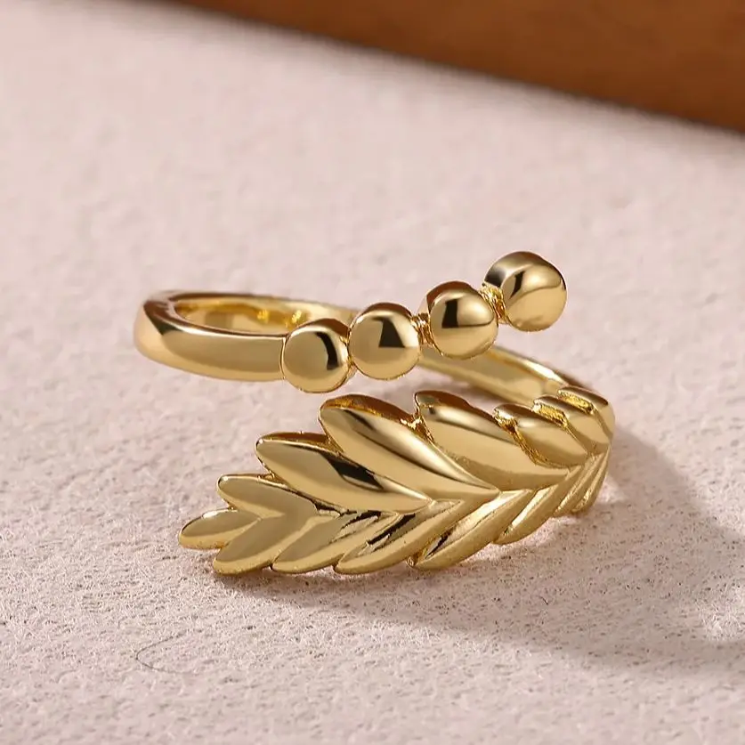 Gold Plated Steel Leaf Adjustable Ring For Women